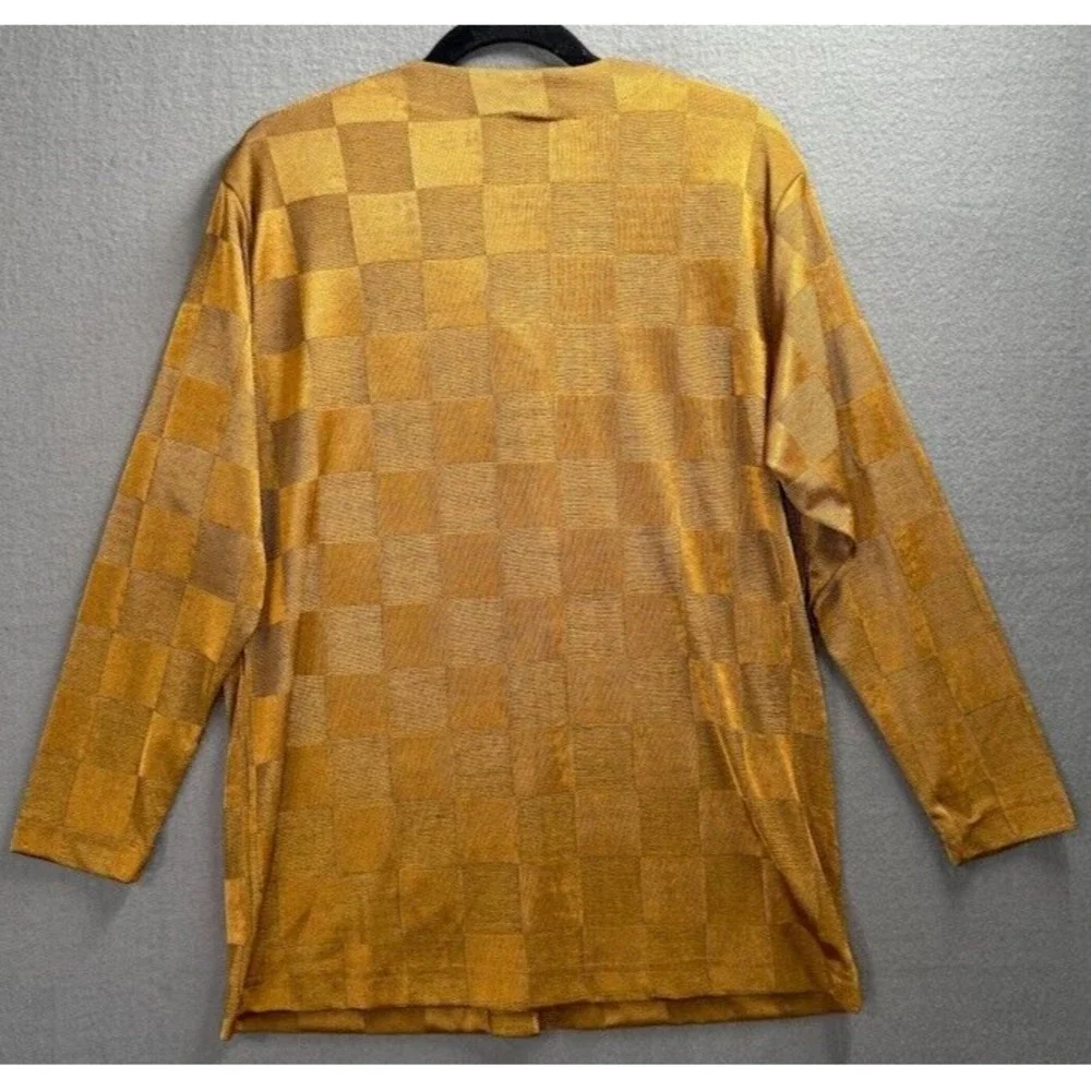 Studio G Jacket Women Small Gold Plaid V Neck‎  Long Sleeve Buttons Top